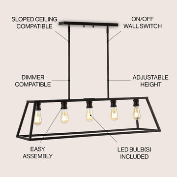 Floyd 38" Adjustable Iron Farmhouse Vintage LED Dimmable Pendant